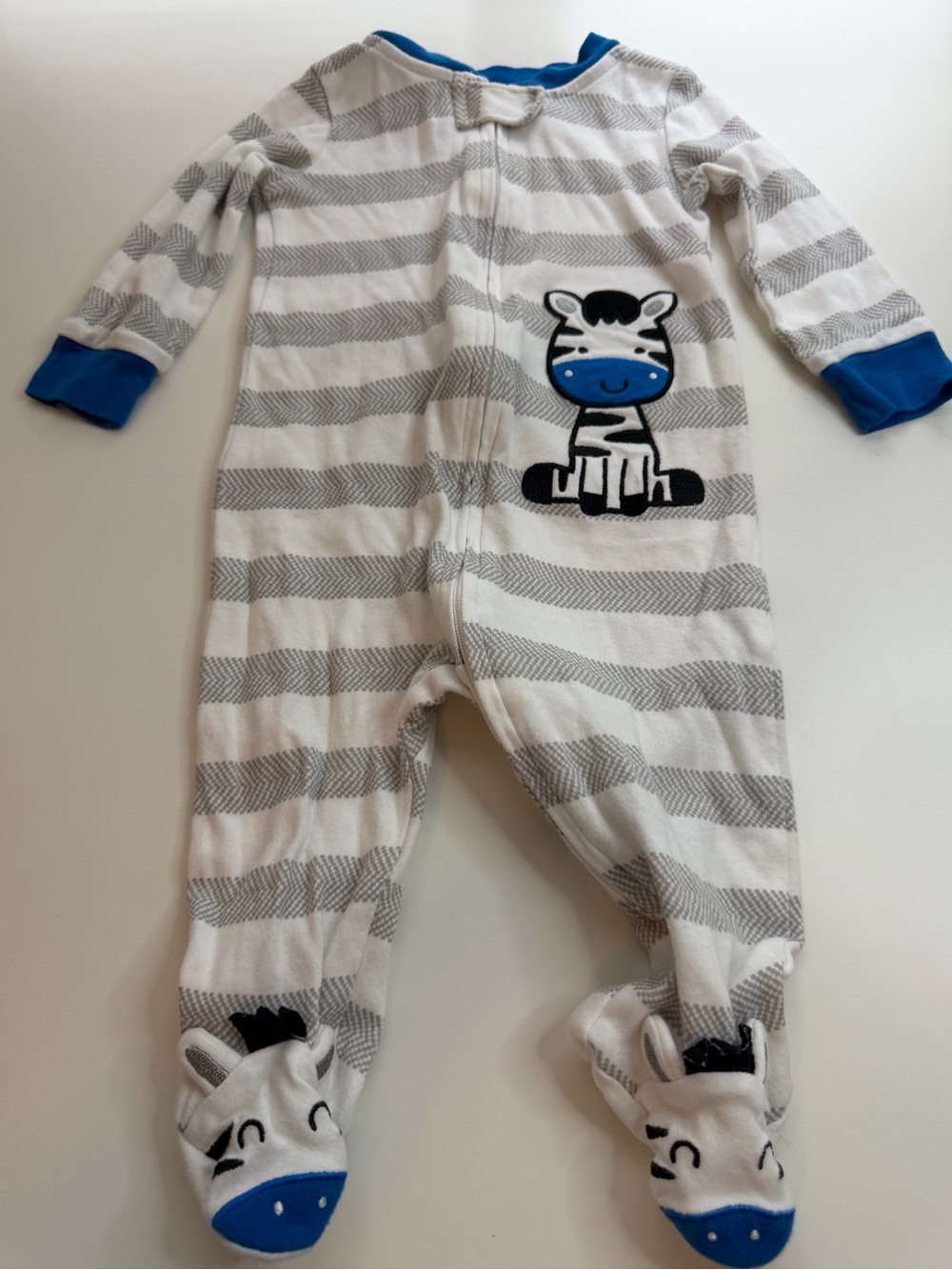 Koala Kids Gray & Blue Striped Zebra Footed One-Piece Pajamas